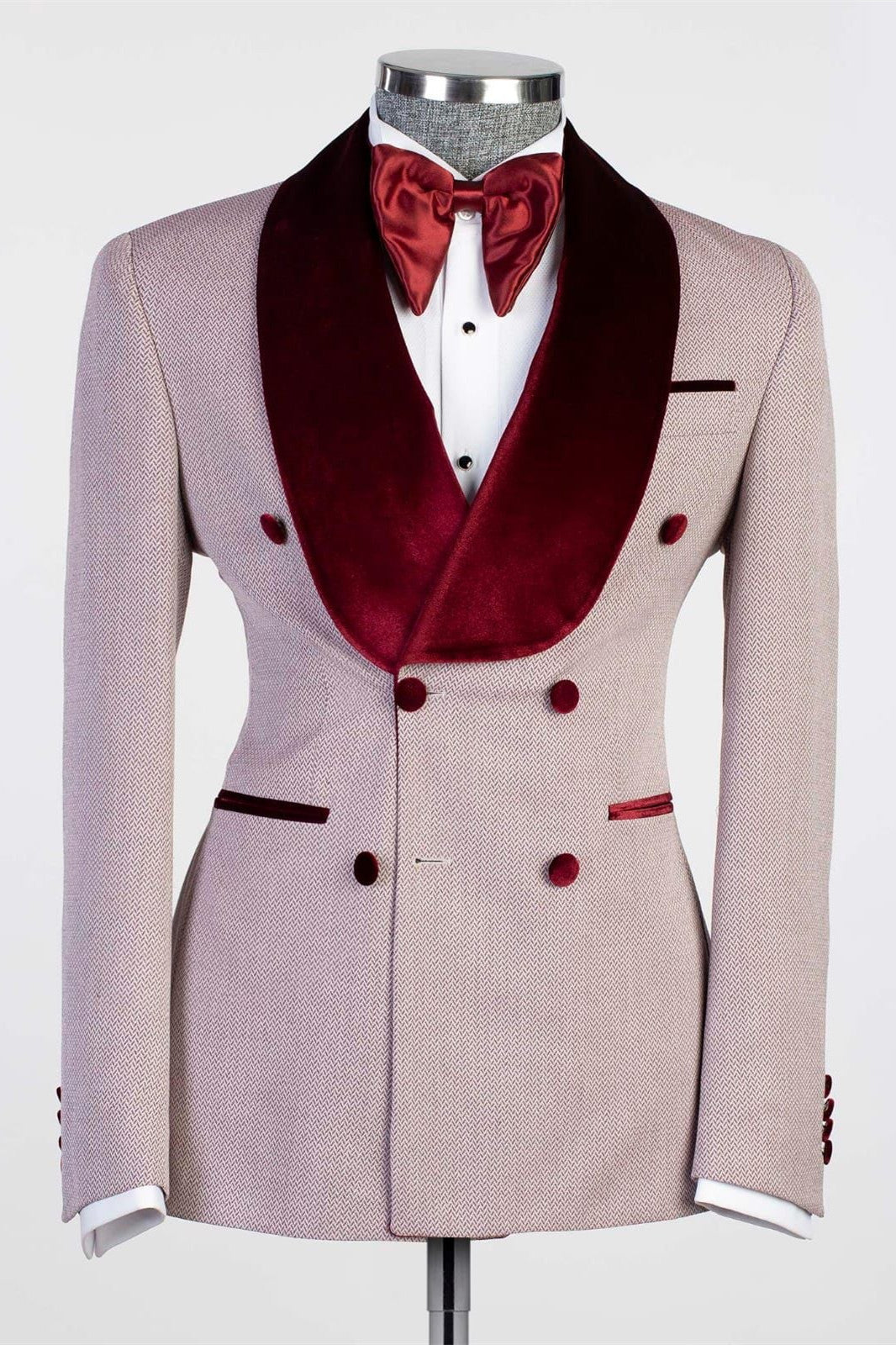 Anselm New Double Breasted Fashion Prom Suits with Burgundy Shawl Lapel