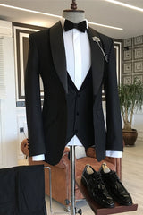 Antoine Elegant Black Shawl Collar Three-Piece Groom's Wedding Ensemble