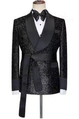 Antoine Elegant Black Shawl Lapel Two-Piece Sequined Wedding Suit