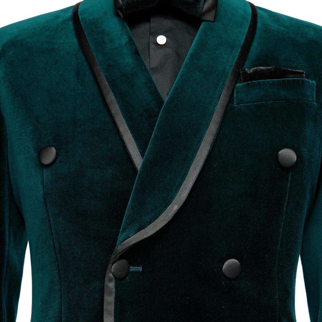 Antonio Tailored Dark Green Shawl Lapel Double-Breasted Velvet Suit