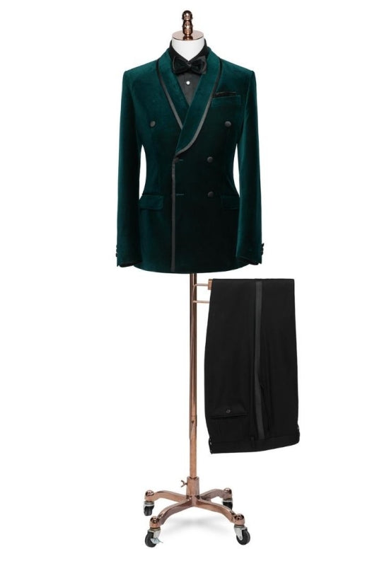 Antonio Tailored Dark Green Shawl Lapel Double-Breasted Velvet Suit