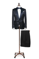 Antony Black Peaked Lapel Two-Piece Jacquard Slim Fit Prom Suit