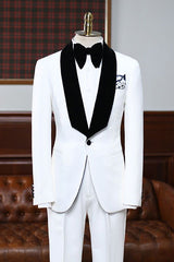 Aries Gorgeous White Slim Fit Custom Wedding Suit for Grooms