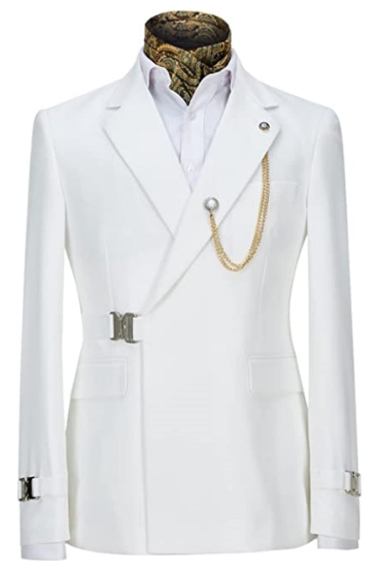 Aries Simple White Notched Lapel Men's Prom Suit