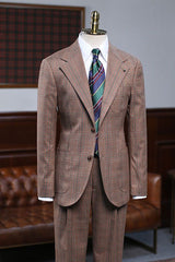 Arlen Coffee Small Plaid Two Pieces Slim Fit Custom Business Suit