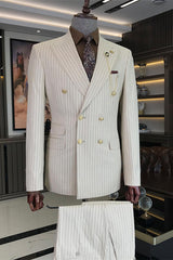 Arlen Fancy White Striped Peaked Lapel Two-Piece Prom Suit for Men