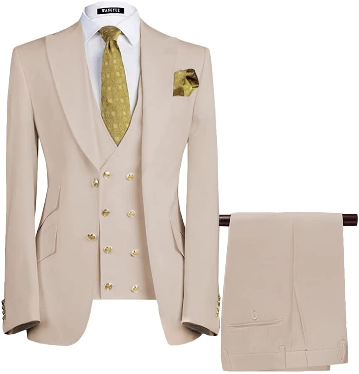 Armand Deluxe Beige Three-Piece Peaked Lapel Prom Suit For Men