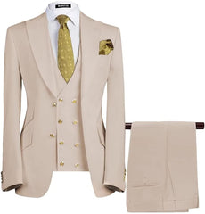 Armand Deluxe Beige Three-Piece Peaked Lapel Prom Suit For Men