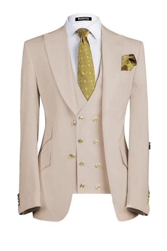 Armand Deluxe Beige Three-Piece Peaked Lapel Prom Suit For Men