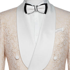 Armand Latest Champagne Shawl Collar Double Breasted Jacquard Groom's Wedding Suit