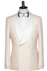 Armand Latest Champagne Shawl Collar Double Breasted Jacquard Groom's Wedding Suit