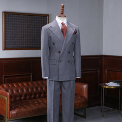 Armand Trendy Gray Striped Peak Lapel Double Breasted Custom Business Suit