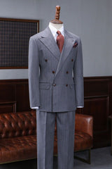 Armand Trendy Gray Striped Peak Lapel Double Breasted Custom Business Suit