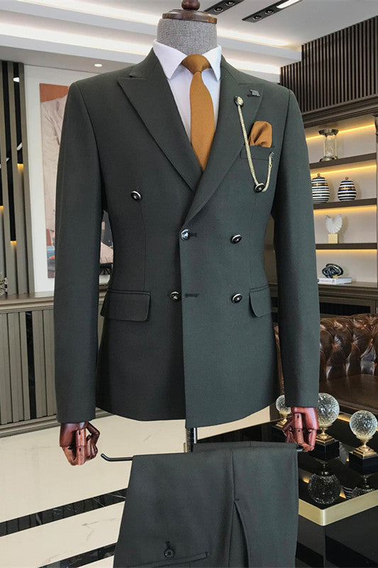 Armstrong Bespoke Dark Green Peaked Lapel Slim Fit Men's Business Suit