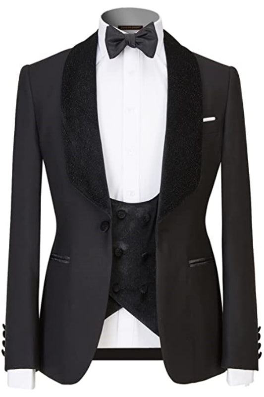 Armstrong Formal Black Shawl Collar Three-Piece Wedding Ensemble