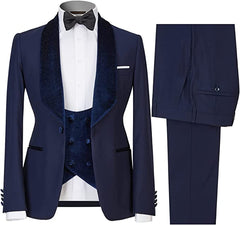 Arno Navy Blue Trim Fit Three-Piece Groom's Wedding Suit