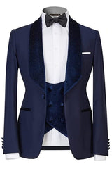 Arno Navy Blue Trim Fit Three-Piece Groom's Wedding Suit