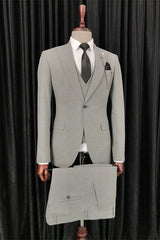 Arno Sophisticated Gray Peak Lapel Three-Piece Men's Business Suit