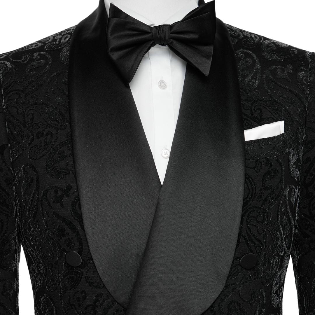 Arnold Formal Black Shawl Collar Double Breasted Jacquard Groom's Wedding Suit