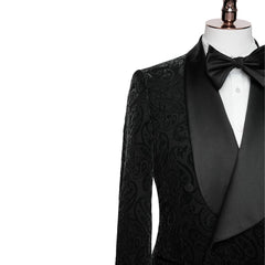 Arnold Formal Black Shawl Collar Double Breasted Jacquard Groom's Wedding Suit