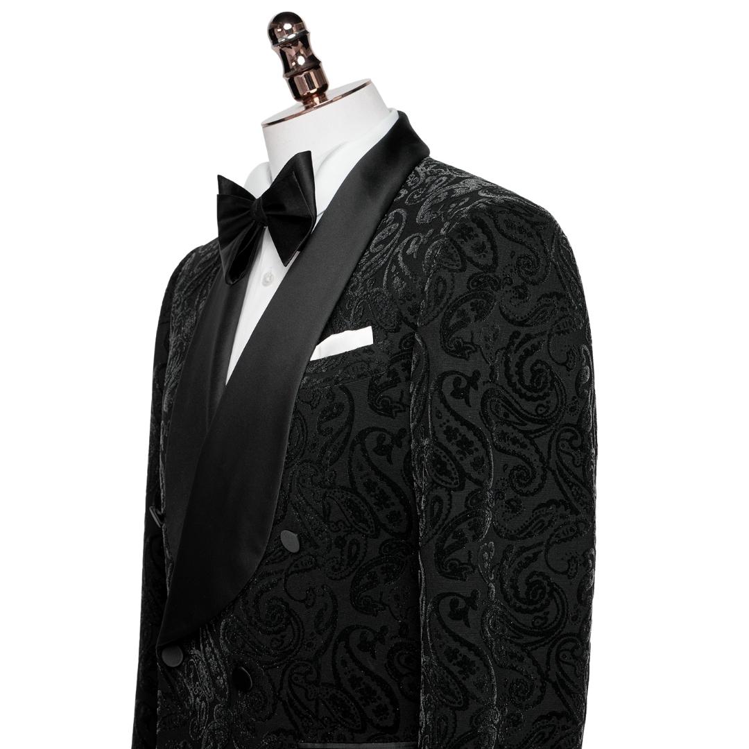 Arnold Formal Black Shawl Collar Double Breasted Jacquard Groom's Wedding Suit