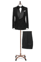 Arnold Formal Black Shawl Collar Double Breasted Jacquard Groom's Wedding Suit