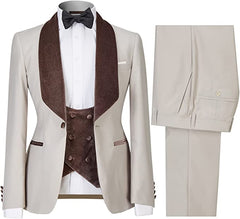 Arthur Stylish Beige Shawl Lapel Three-Piece Wedding Suit for Men