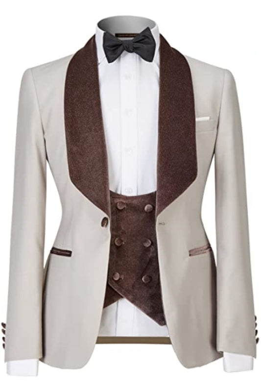 Arthur Stylish Beige Shawl Lapel Three-Piece Wedding Suit for Men