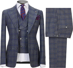 Arvin Gary Peak Lapel Close-Fitting Three-Piece Plaid Men's Business Suit