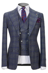 Arvin Gary Peak Lapel Close-Fitting Three-Piece Plaid Men's Business Suit