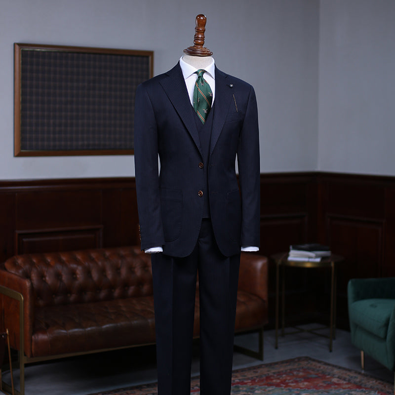 Arvin Modern Navy Blue Striped Slim Fit Custom Business Suit