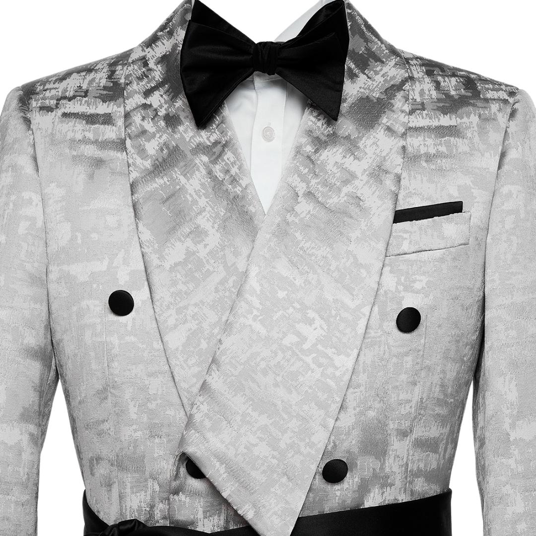 Asa Unique Silver Jacquard Shawl Collar Double-Breasted Wedding Suit