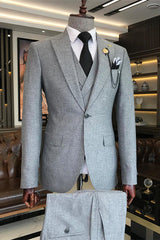 Ashbur Formal Gray Peak Lapel Three-Piece Men's Business Suit