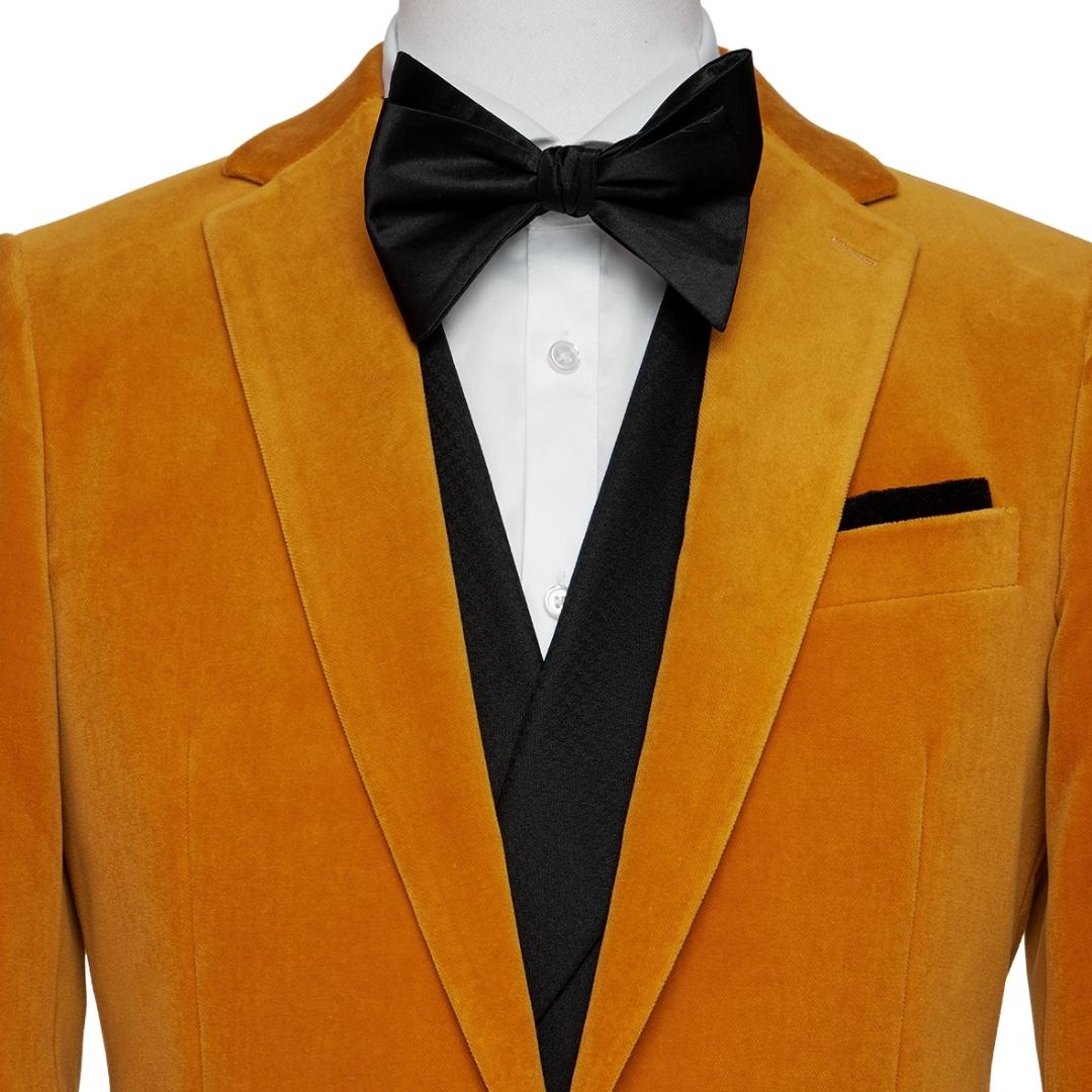 Ashbur Orange Notched Lapel Two-Piece Minimalist Velvet Prom Ensemble