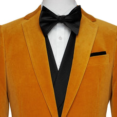 Ashbur Orange Notched Lapel Two-Piece Minimalist Velvet Prom Ensemble