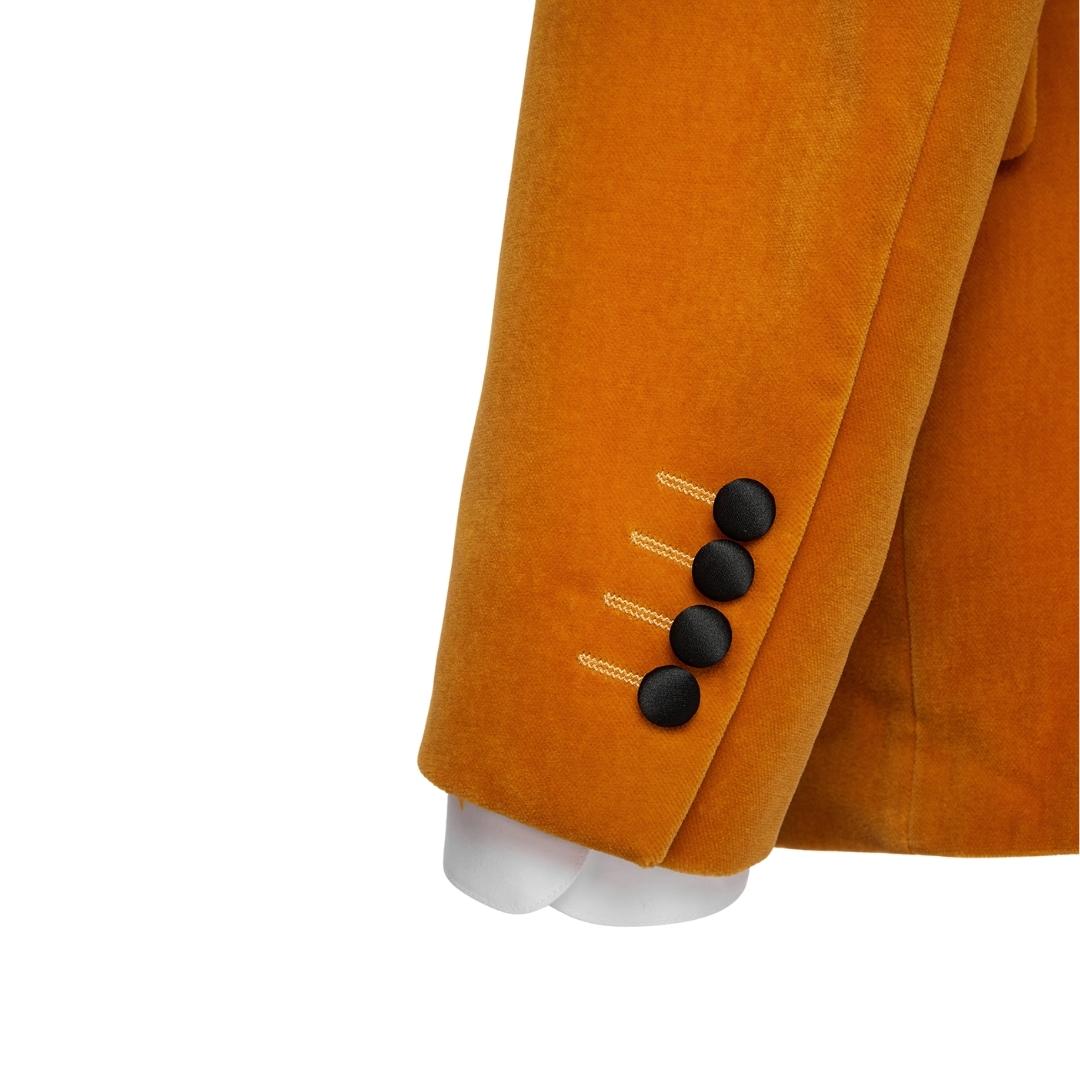 Ashbur Orange Notched Lapel Two-Piece Minimalist Velvet Prom Ensemble