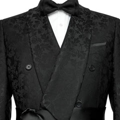 Atwood Black Jacquard Shawl Collar Double Breasted Bespoke Groom's Suit