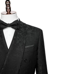 Atwood Black Jacquard Shawl Collar Double Breasted Bespoke Groom's Suit