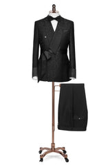 Atwood Black Jacquard Shawl Collar Double Breasted Bespoke Groom's Suit