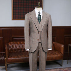 Atwood Handsome Light Khaki Plaid Three Pieces Tailored Business Suit