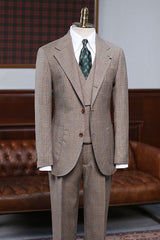 Atwood Handsome Light Khaki Plaid Three Pieces Tailored Business Suit