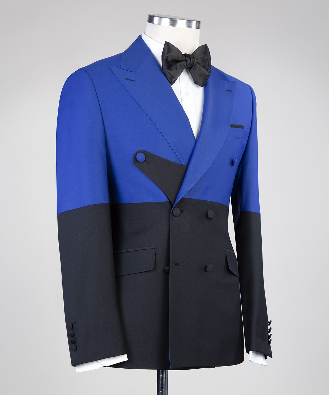 Auberon Sparkly Blue and Black Double-Breasted Peaked Lapel Prom Suit