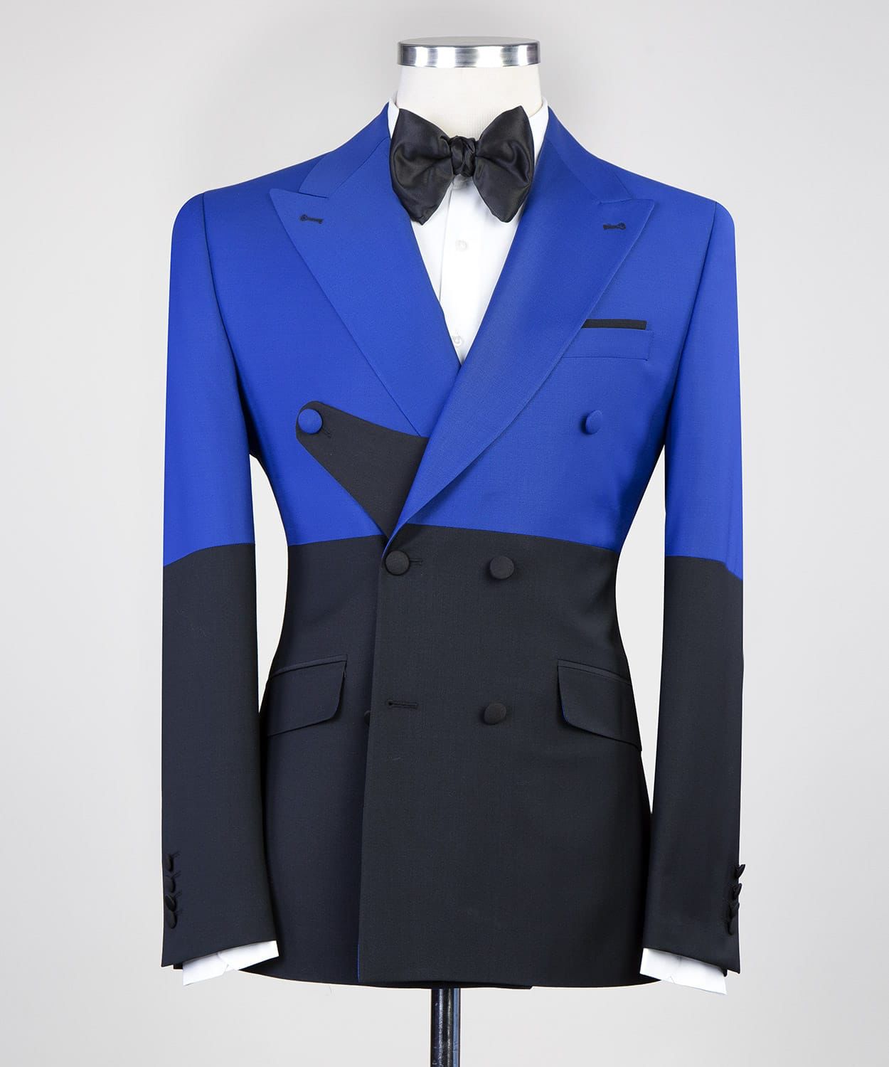 Auberon Sparkly Blue and Black Double-Breasted Peaked Lapel Prom Suit