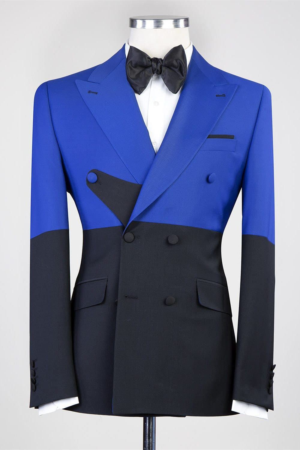 Auberon Sparkly Blue and Black Double-Breasted Peaked Lapel Prom Suit