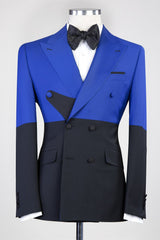 Auberon Sparkly Blue and Black Double-Breasted Peaked Lapel Prom Suit