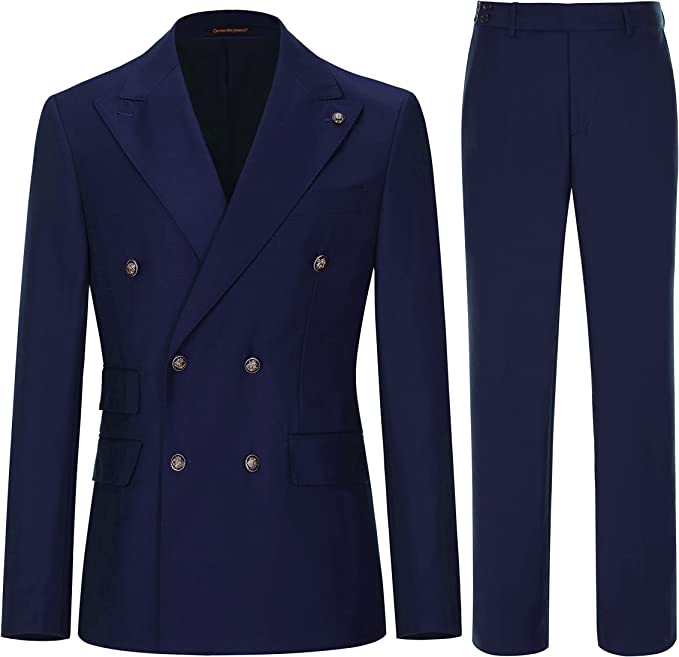 Augus Latest Navy Blue Peak Lapel Double-Breasted Business Suit