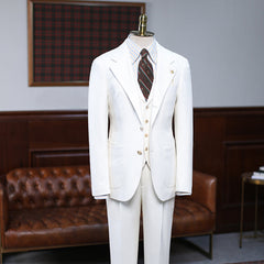 Augus Simple White Three Pieces Notched Lapel Slim Fit Custom Business Suit