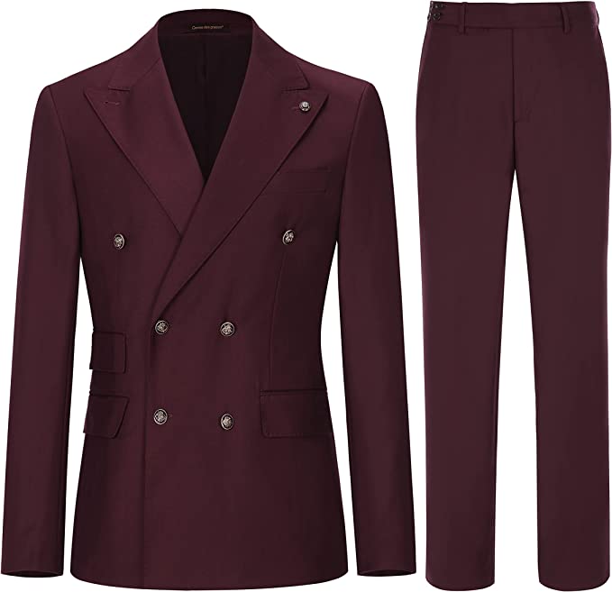 August Elegant Maroon Peaked Lapel Double Breasted Men's Prom Suit