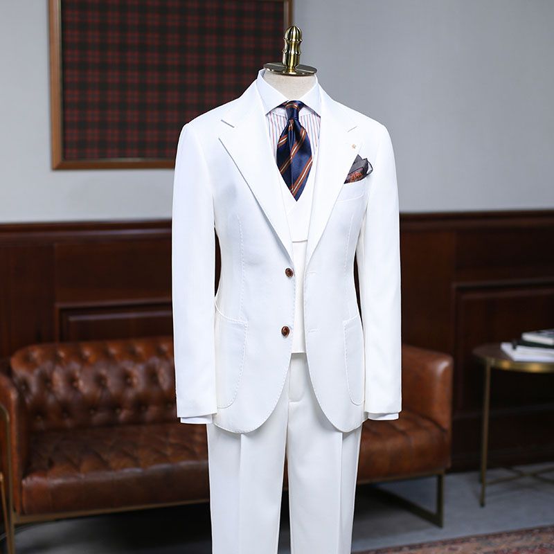 August Stylish White Three Pieces Slim Fit Custom Business Suit