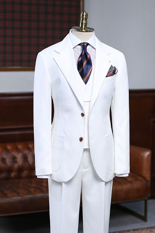 August Stylish White Three Pieces Slim Fit Custom Business Suit